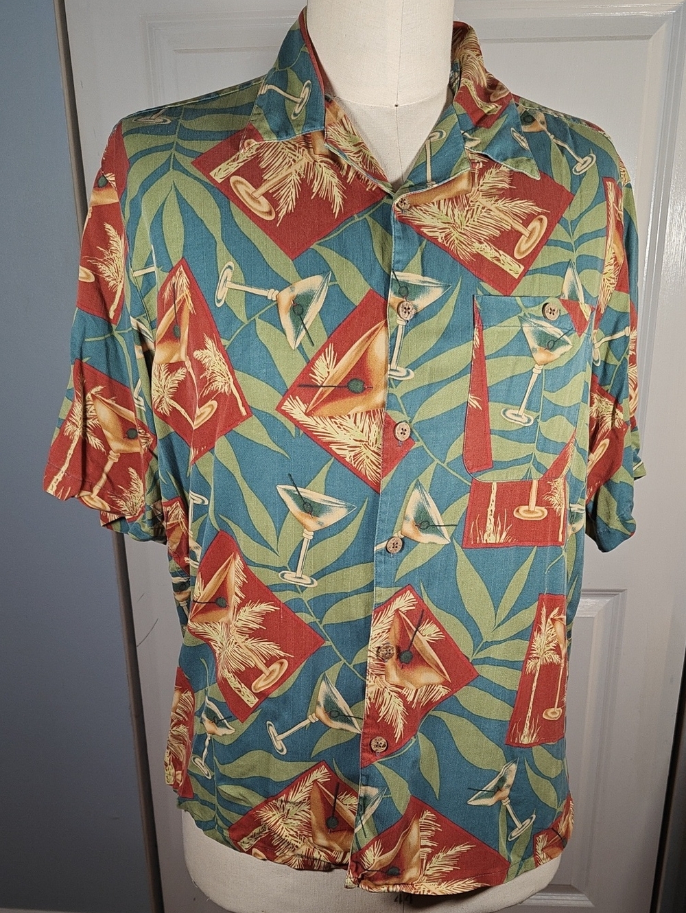 Banana Cabana Men's 100% Silk Hawaiian Camp Shirt XL